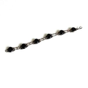 Vintage / Antique 925 Sterling Silver Black Onyx Chain Bracelet from India